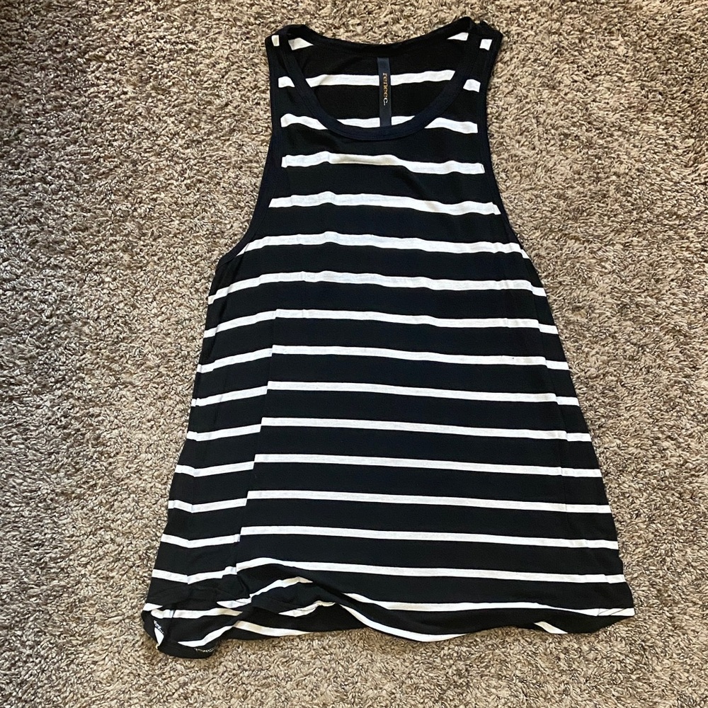 ☀️ 🎃 Renee C. Black and White Striped Racerback Tank